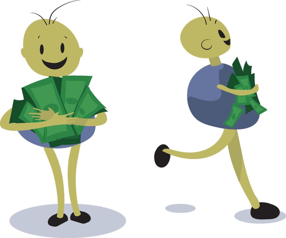 A Man Overjoyed, Hugging a Pile of Money with a Bright, Happy Smile, Celebrating Wealth and Abundance, Radiating Pure Joy and Gratitude for His Financial Fortune in a Moment of Pure Happiness vector