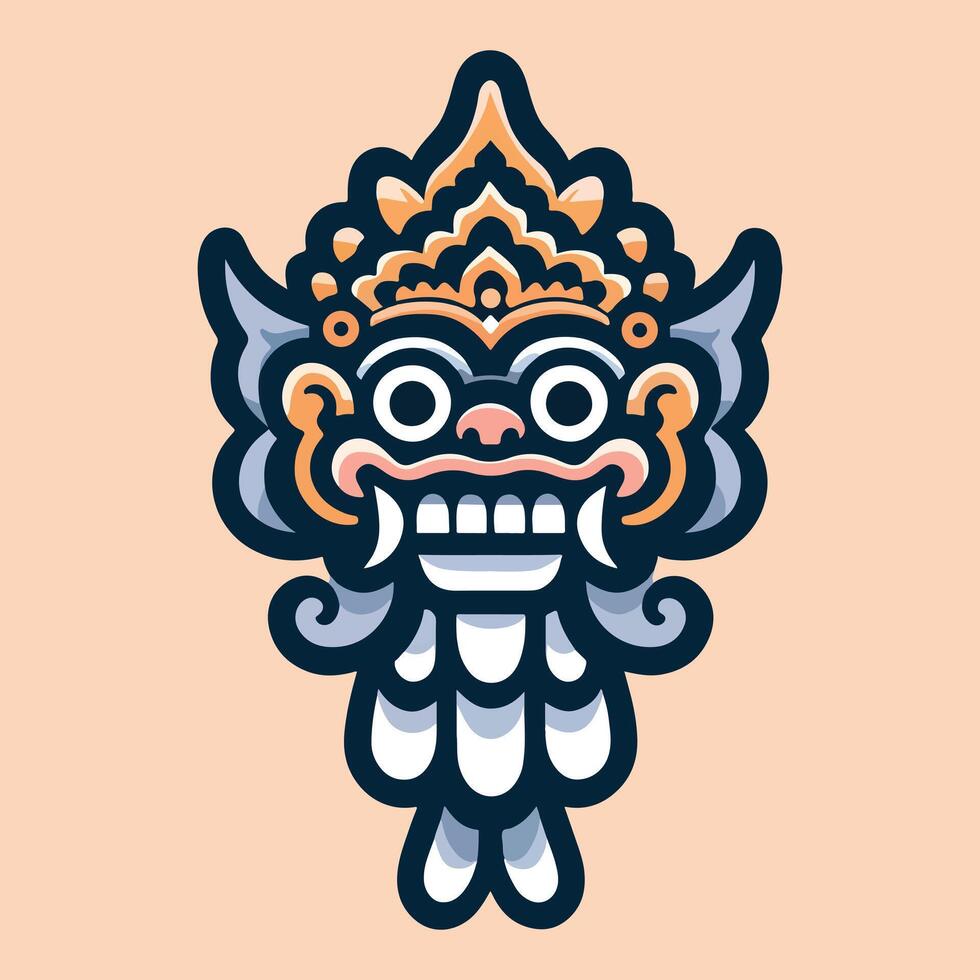 A traditional Balinese Barong mask with intricate patterns and bold colors, symbolizing protection and good fortune in Balinese culture vector