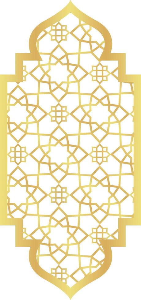 Dome with Double Rectangle Gold Gradient with Islamic Pattern of Oriental Style Islamic Frame Arches with Modern Boho Mosque Dome for Window vector