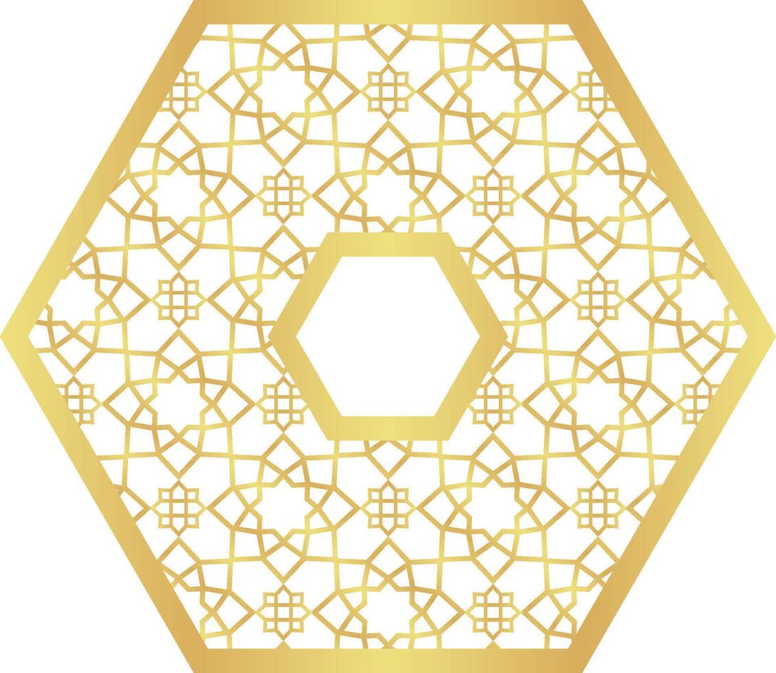 Hexagon Gold Gradient with Islamic Pattern with Hole vector