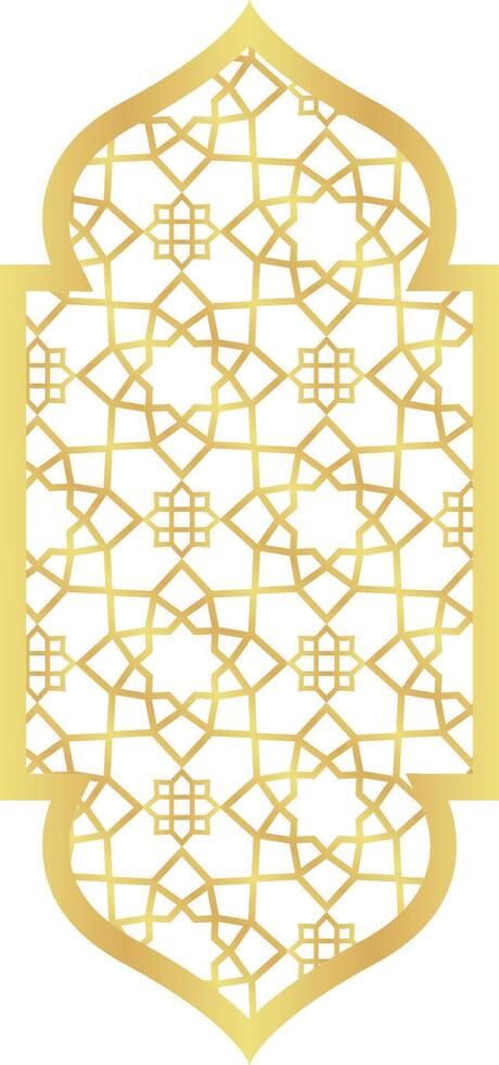 Dome with Rectangle Gold Gradient with Islamic Pattern of Oriental Style Islamic Frame Arches with Modern Boho Mosque Dome for Window vector