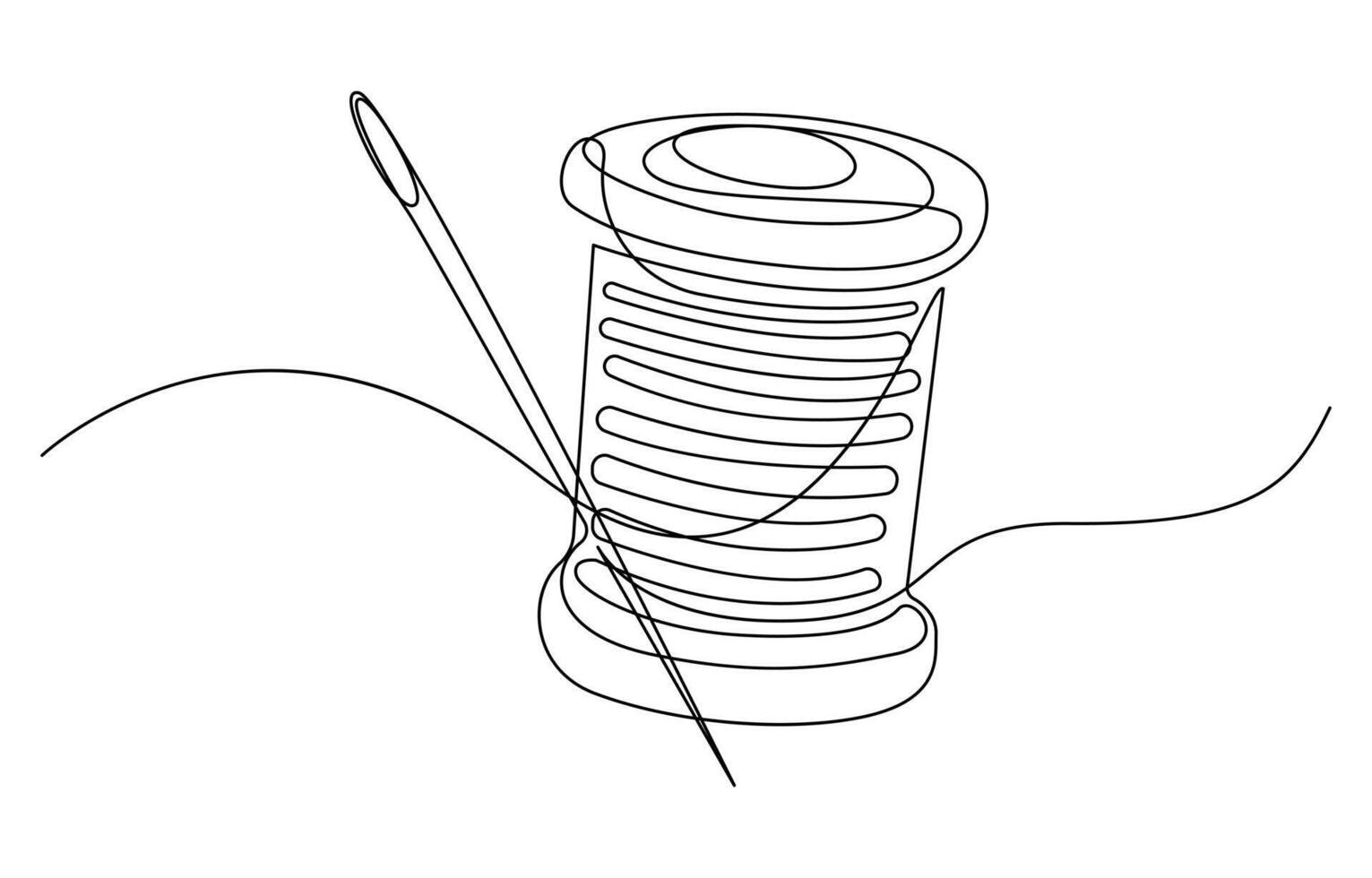 Single one line Needle spool of thread button Design for sewing and cutting vector