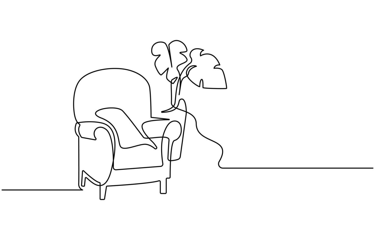 line drawing of couch or sofa with lamp and potted plant vector
