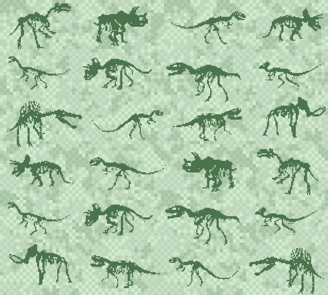 Seamless pixel background with dinosaurs. vector