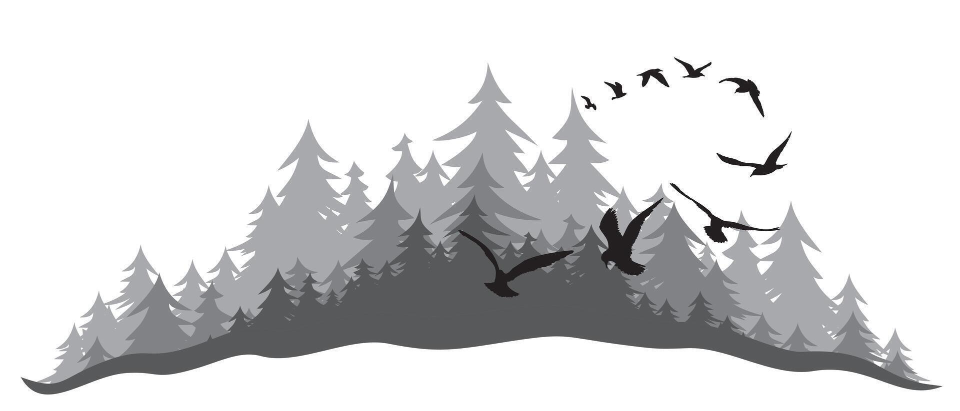 Landscape with wood and birds. vector