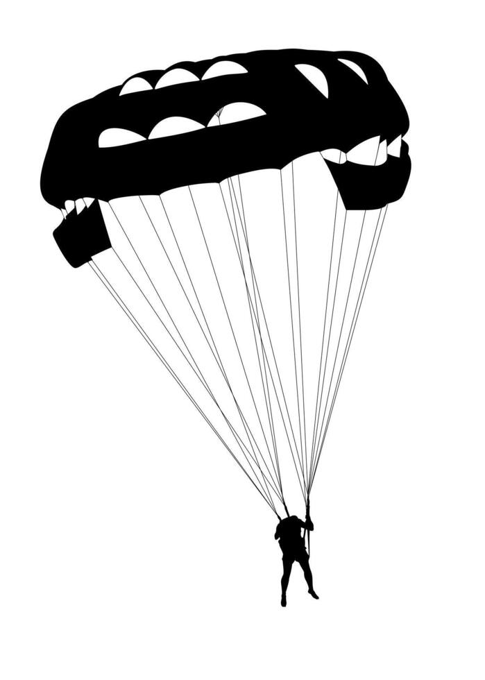 Silhouette of flying parachutist. vector