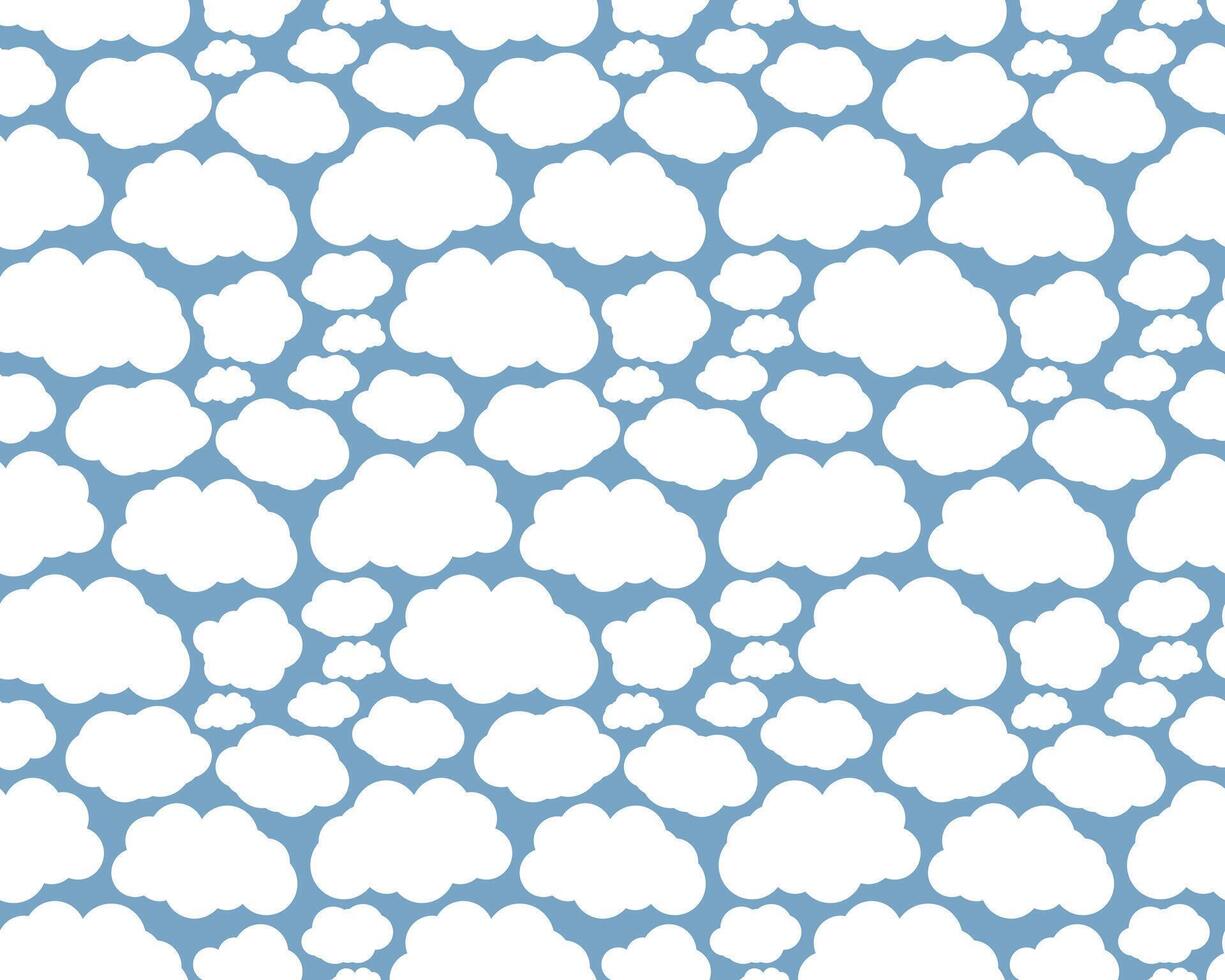 Seamless blue background with white clouds. vector