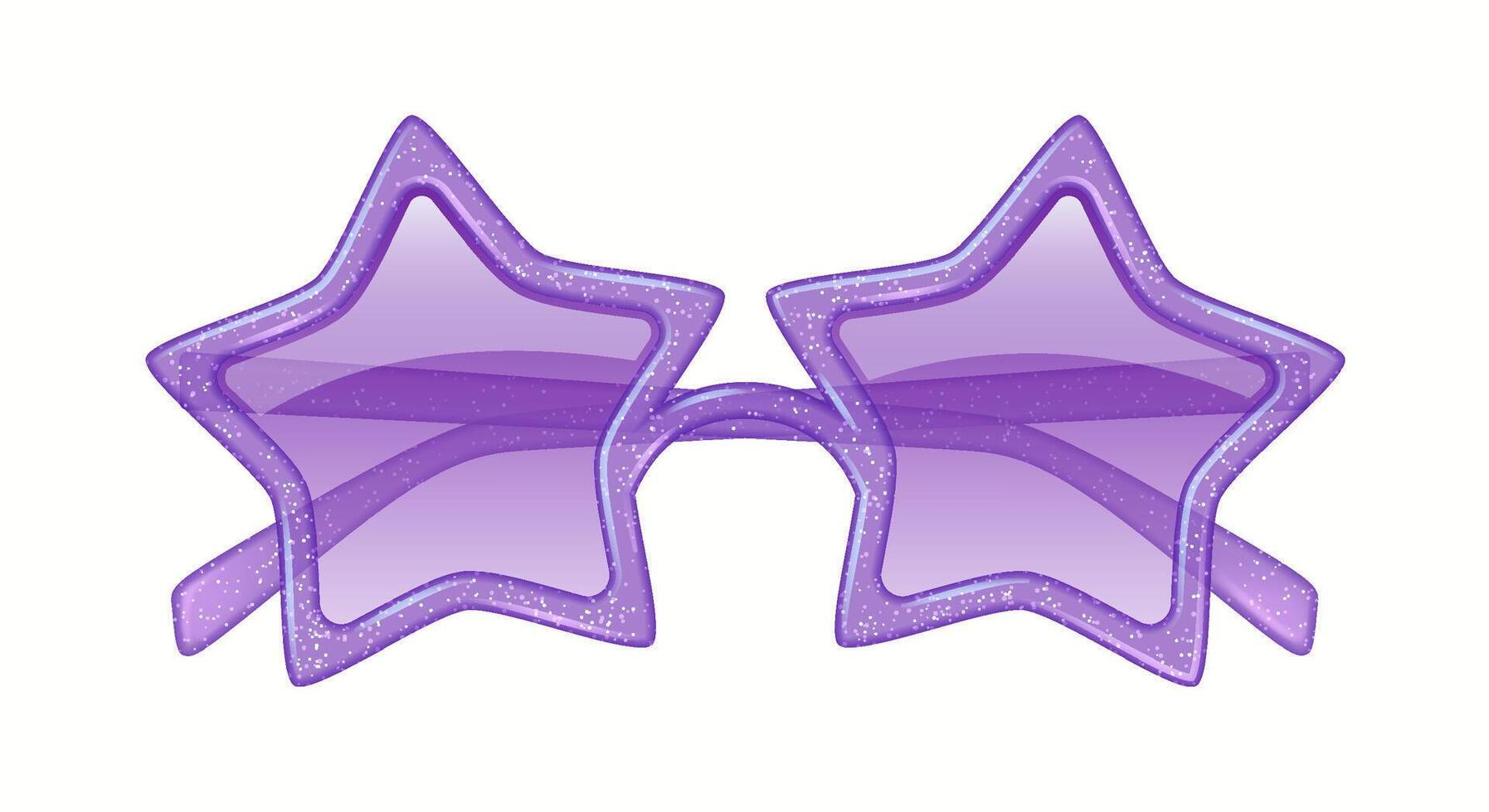 Vibrant illustration featuring purple star shaped sunglasses with a sparkling design on the frames. Ideal for festive and playful occasions. Stylish and fun fashion accessory. vector