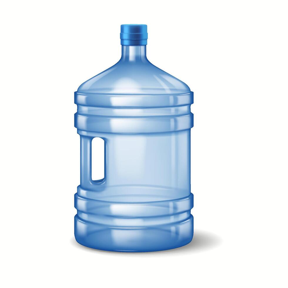 Illustration of a large blue plastic water dispenser bottle with a convenient handle for easy transport. The bottle is empty, showcasing a smooth surface and a screwon cap. vector