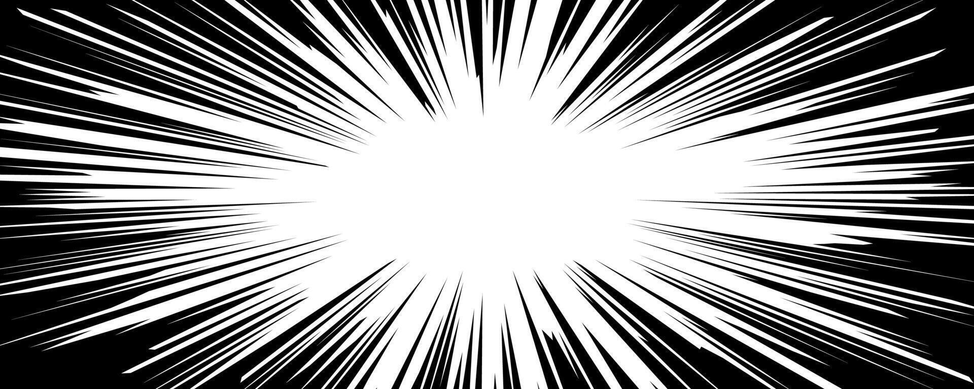 Explosive black and white abstract illustration with radial lines converging at center creating dynamic energy and motion for dramatic visual impact. vector