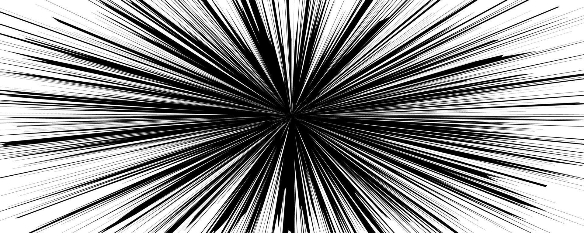 Black and white abstract pattern with dynamic lines converging at the center creating an explosive effect resembling a burst or radiating energy. vector