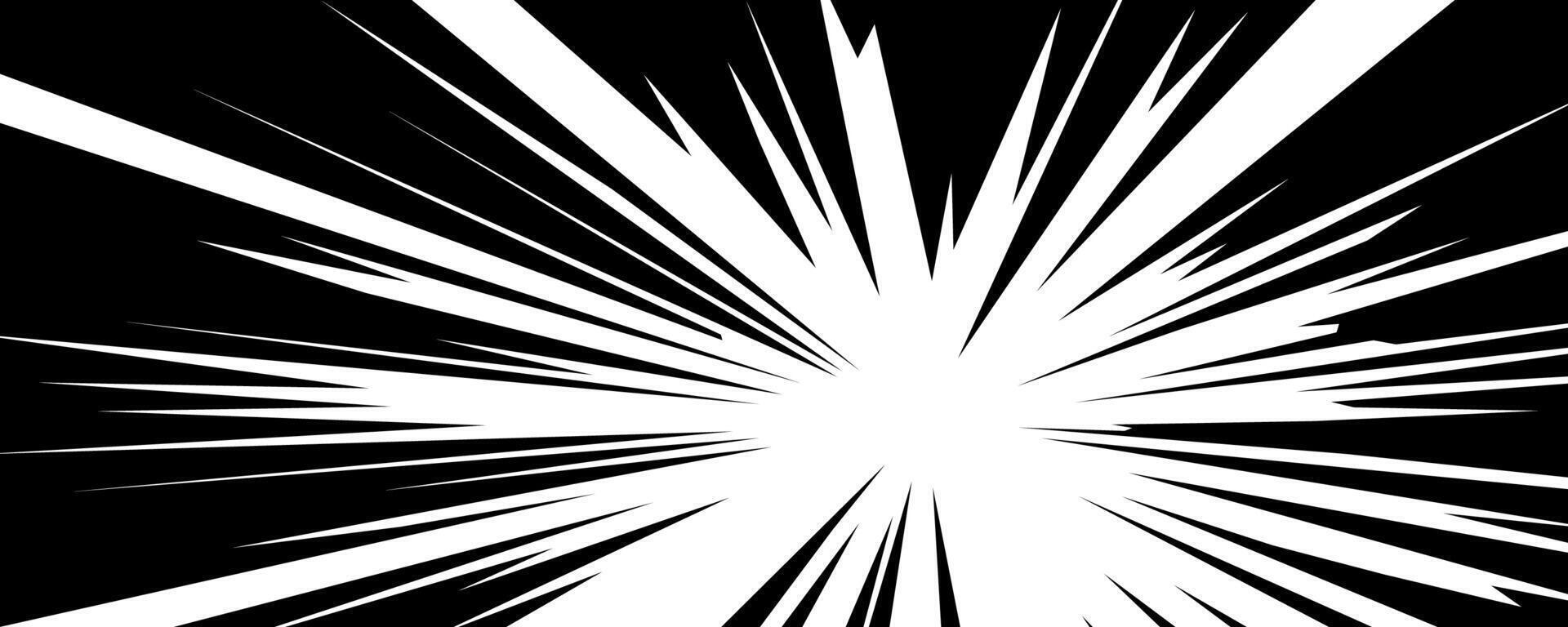 Illustration shows a vibrant and dynamic burst of light emanating from the center against a black backdrop, creating an impact similar to comic book visuals. vector