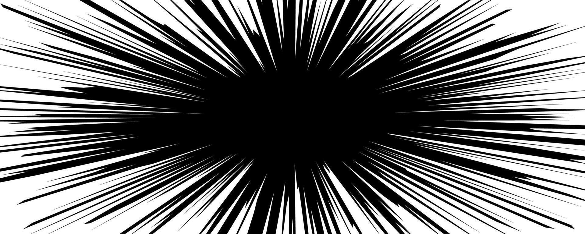 Black and white illustration depicting a powerful explosion burst with radiating lines emanating from a central point creating a dramatic effect. vector
