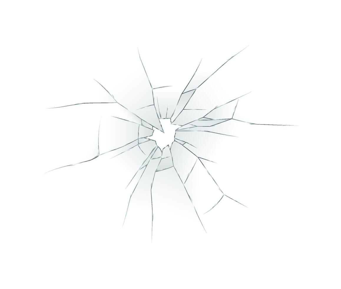 Detailed illustration of a cracked glass surface with radiating lines from impact point. Perfect for topics on fragility, damage themes or security issues. vector