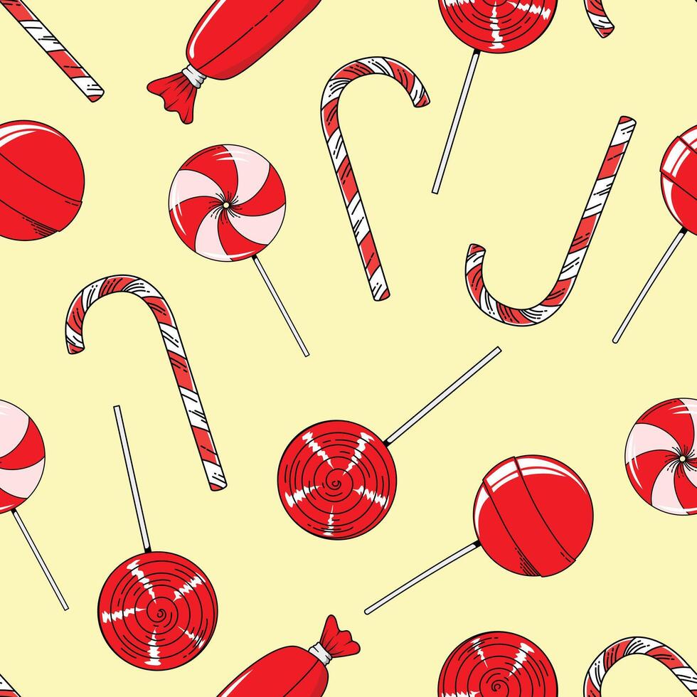seamless pattern with red candy theme hand drawn on light background vector