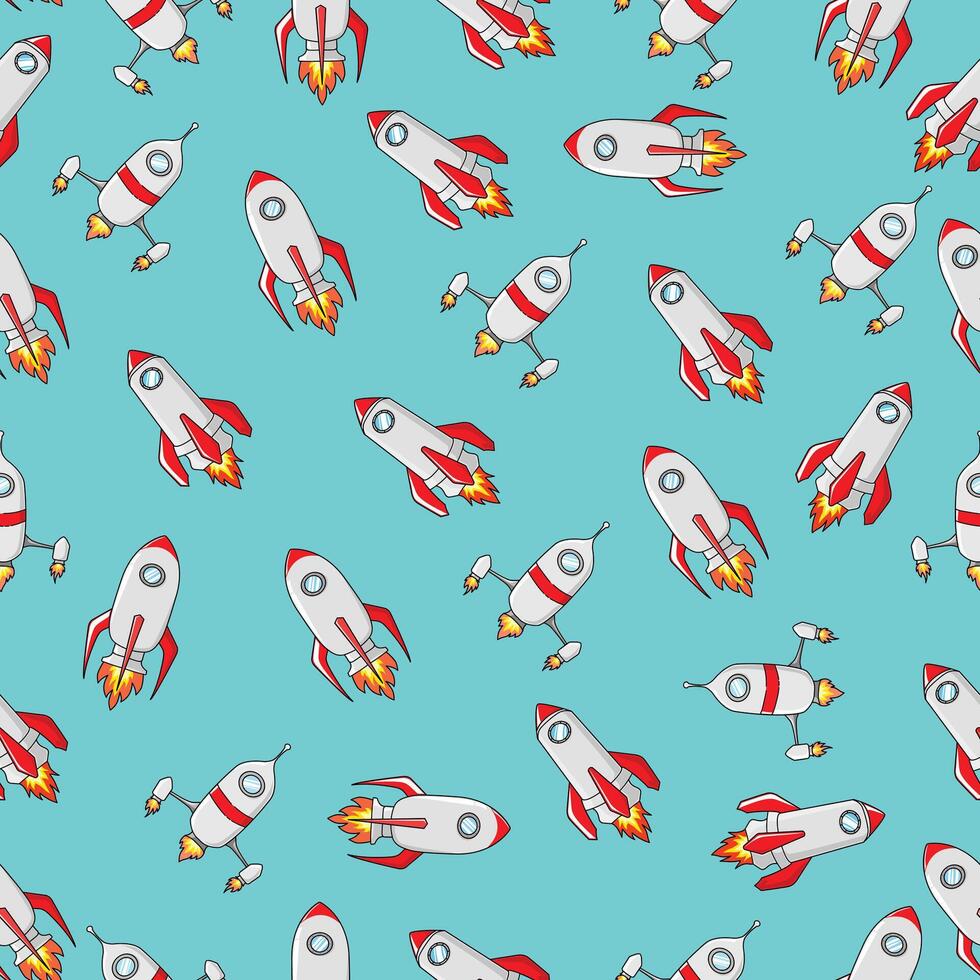 seamless pattern space rocket theme with flat style vector
