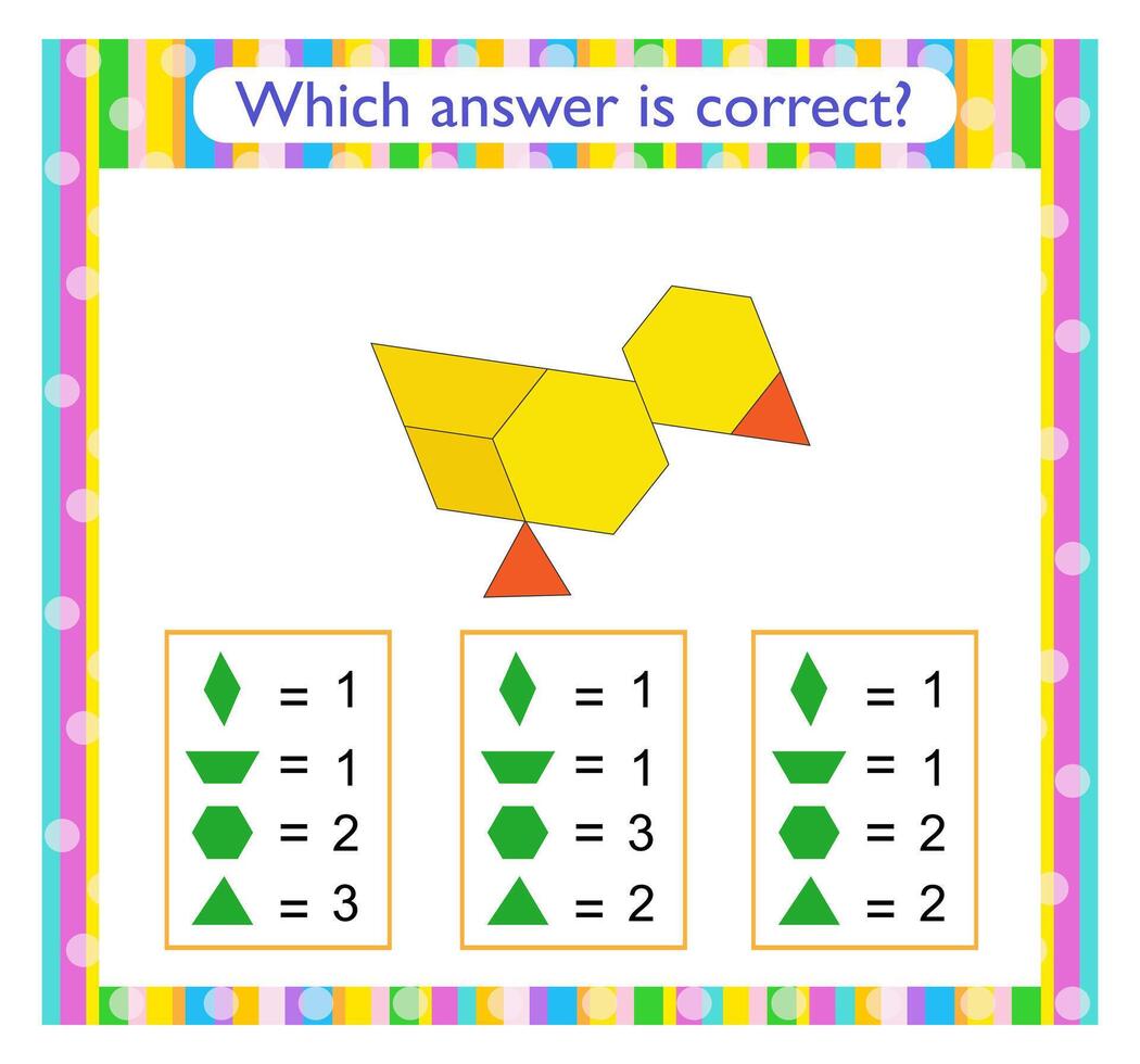 Math activity for kids. Find the correct answer. vector