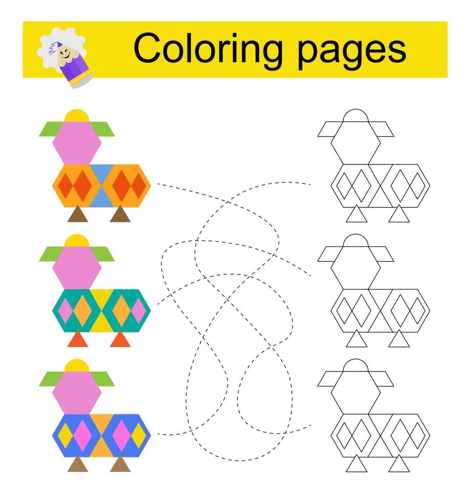 Educational game for children. Go through the maze and color an animal according to the pattern. vector