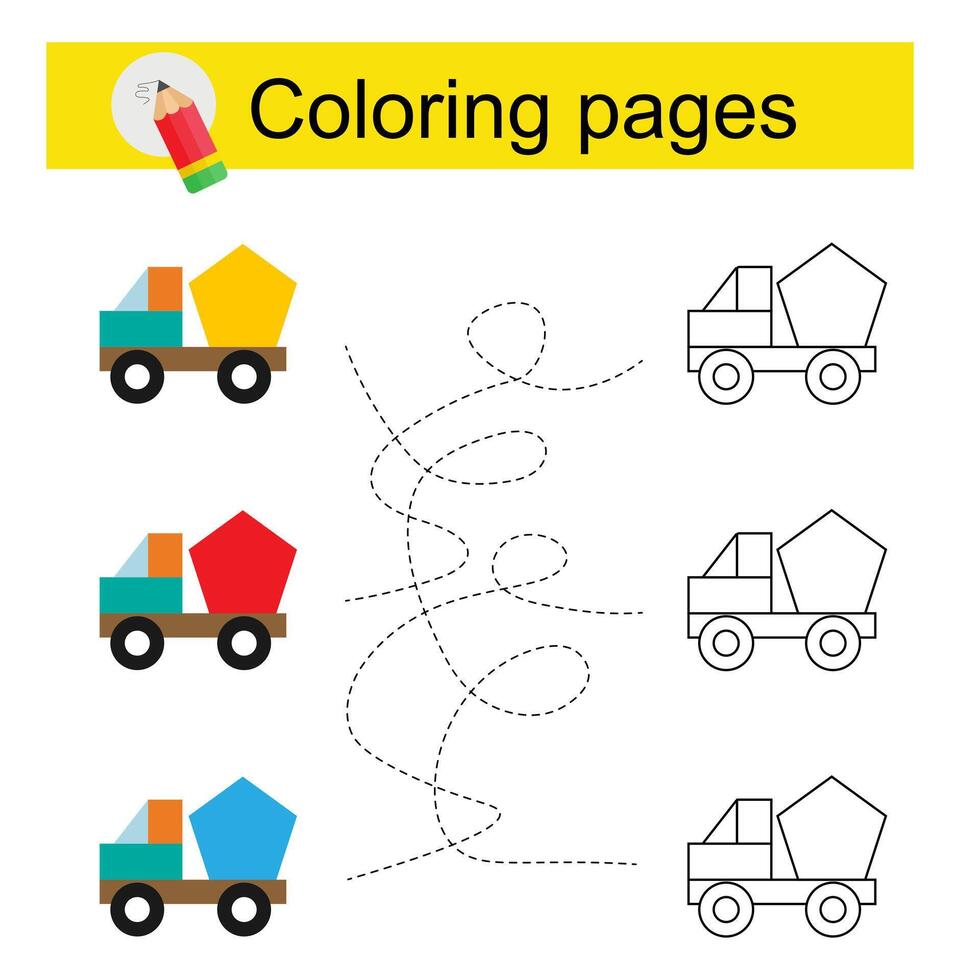 Educational game for children. Go through the maze and color an cars according to the pattern. vector