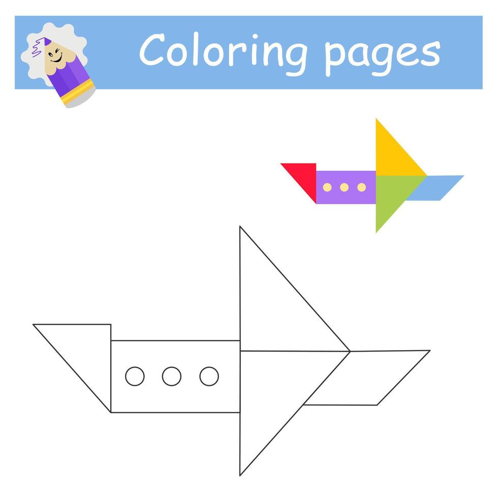Coloring pages. Cartoon plane . Illustration for children education. Flat design vector