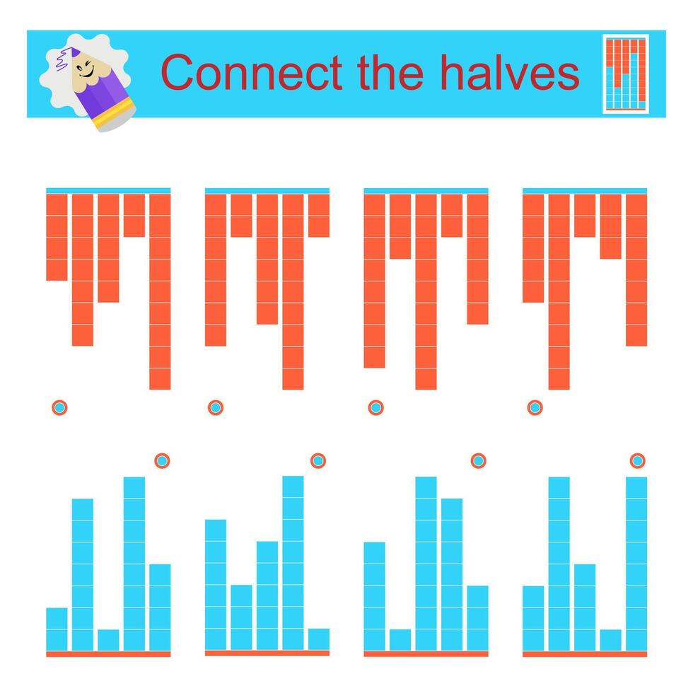 Fun puzzle game for kids. Need to connect the halves. Task for development of attention and logic. vector