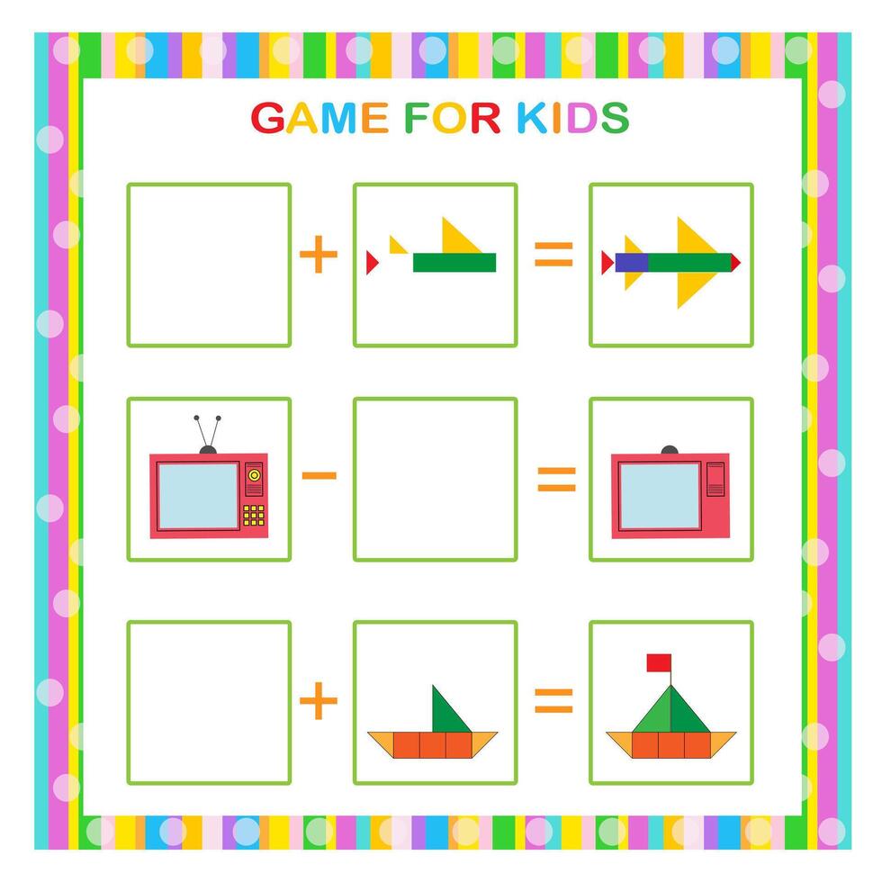 Educational game for kids. Find and draw the missing parts. Draw. vector