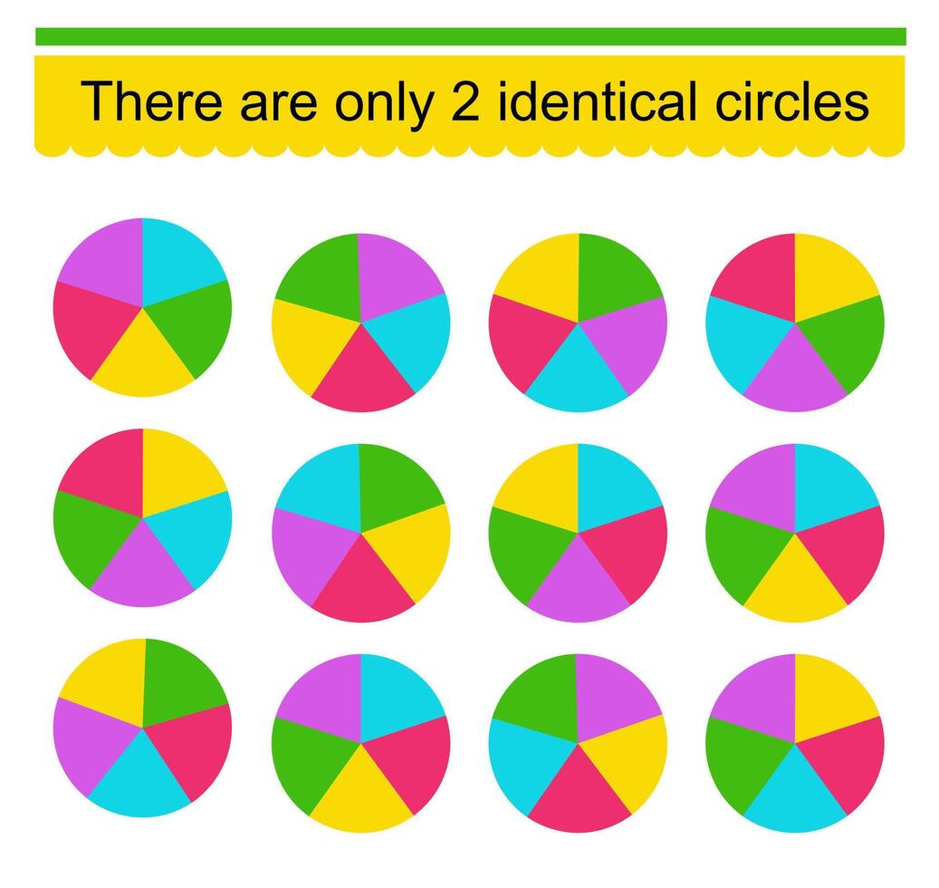 Fun puzzle game for kids. Need to find two identical circles. Task for development of attention and logic. vector