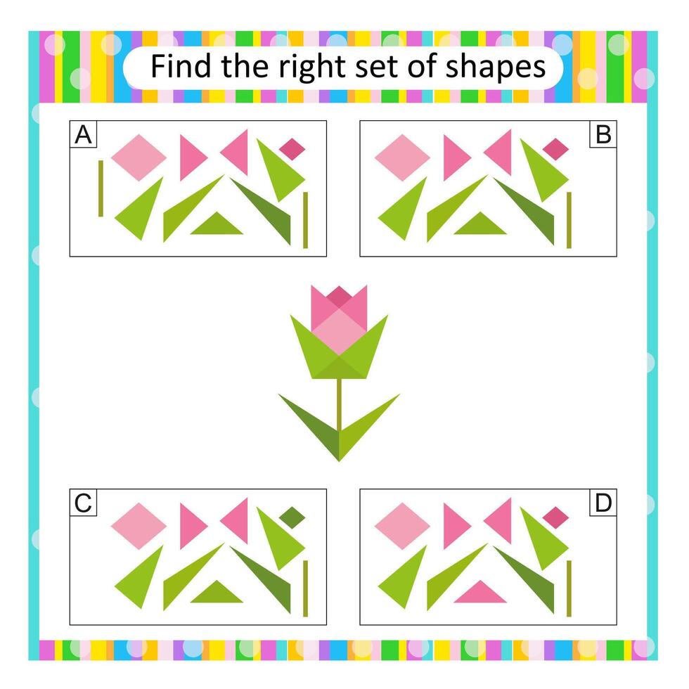 Attention task. Find the correct set of cartoon flower. Answer is B. vector