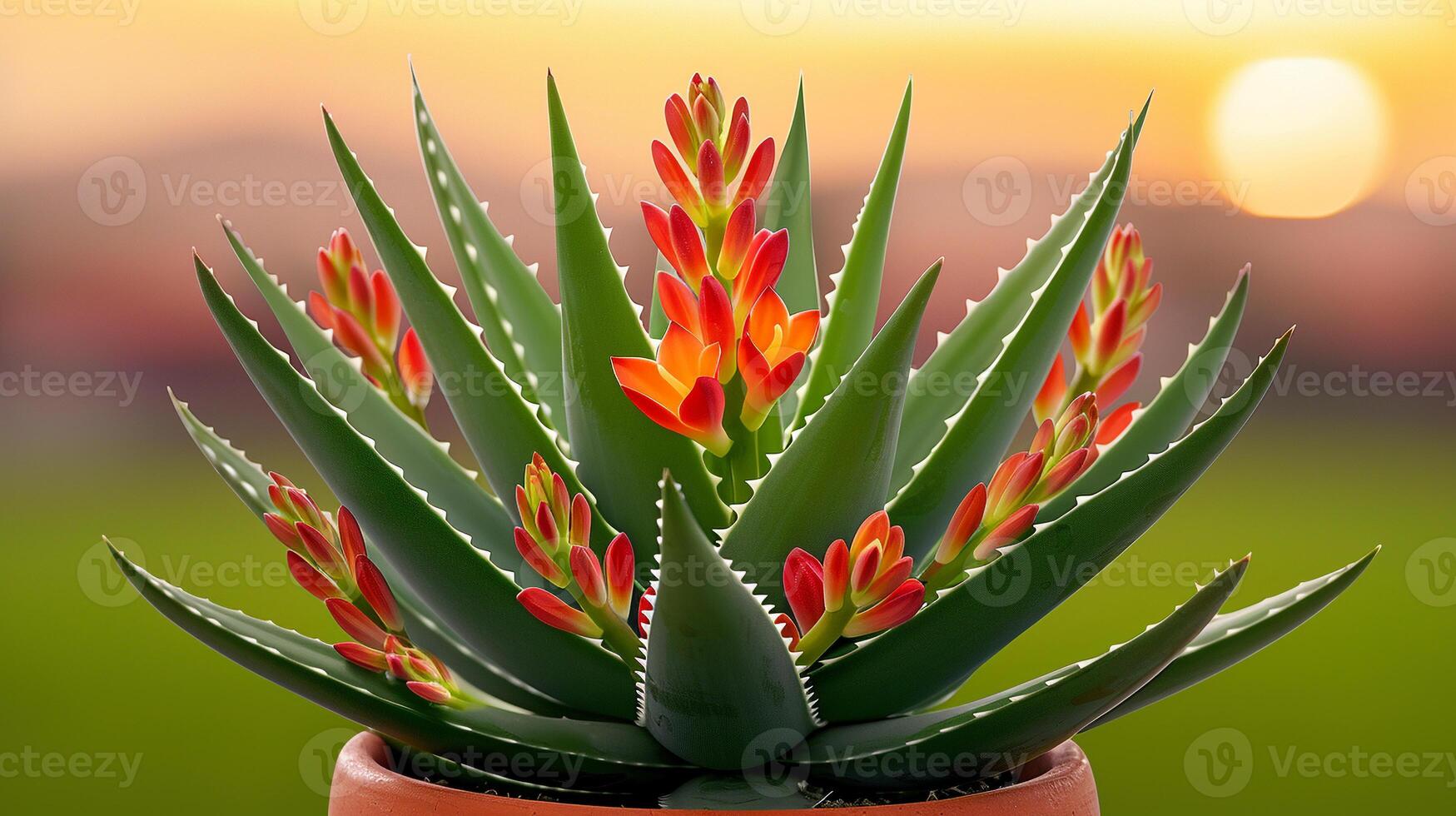 Aloe Flower Spikes Blooming in the Sun photo