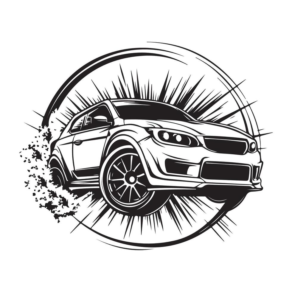 Rally Car Inside a Circle Bold Logo Design Illustration for Speed and Performance vector