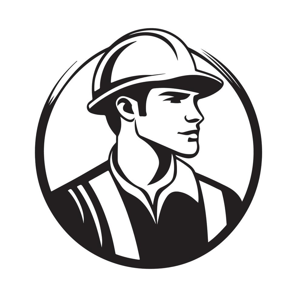 Modern Construction Worker Wearing a Hard Hat Depicted in a Bold, Dynamic Logo image vector