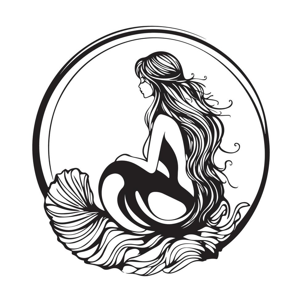 Mermaid Sitting in the Vast Ocean Beautiful and Elegant Image Illustration Design vector