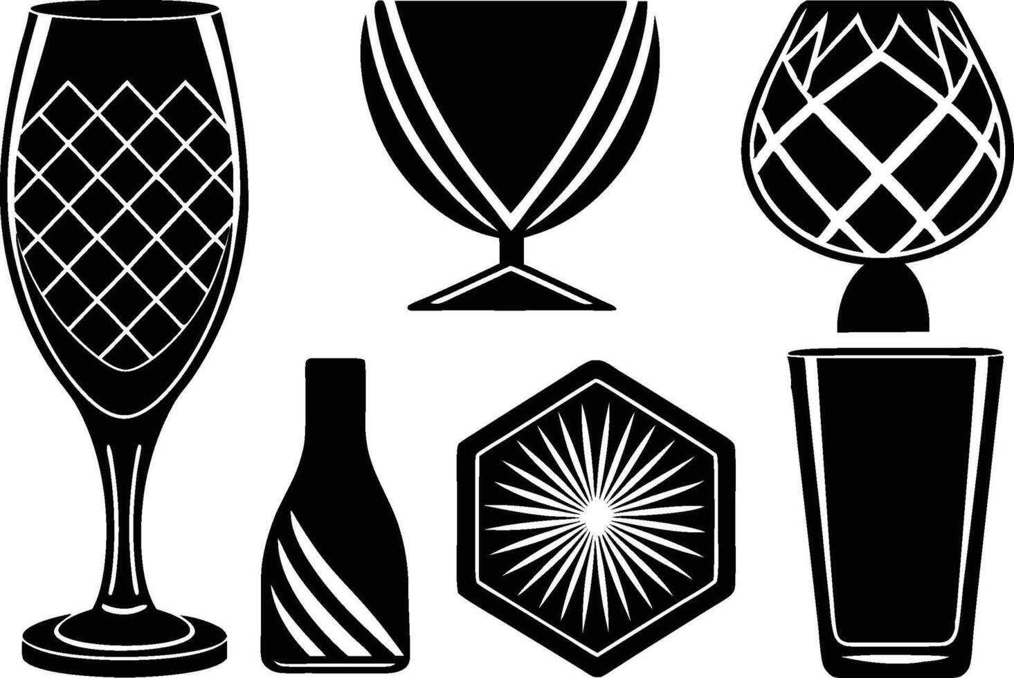 Glass Icons Set Frosted, Obscured, Reflective, Wired, Acid Etched, Patterned vector