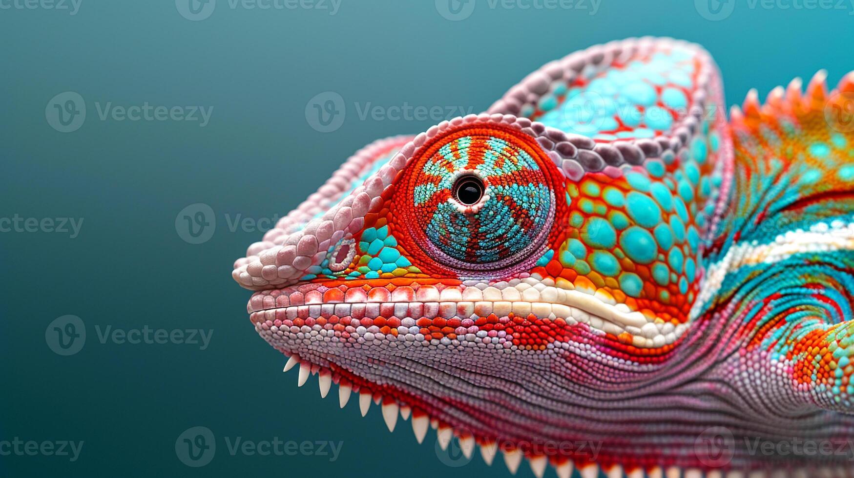 Detailed Macro Shot of a Colorful Chameleon photo