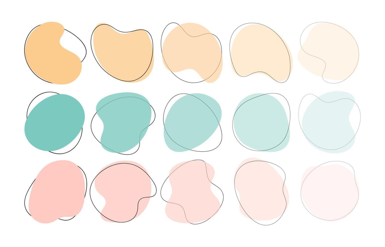 Liquid blob shapes, pastel organic random forms, fluid silhouette, simple smooth ink stain. Abstract figures from bright color to transparent. Highlight for social media stories vector