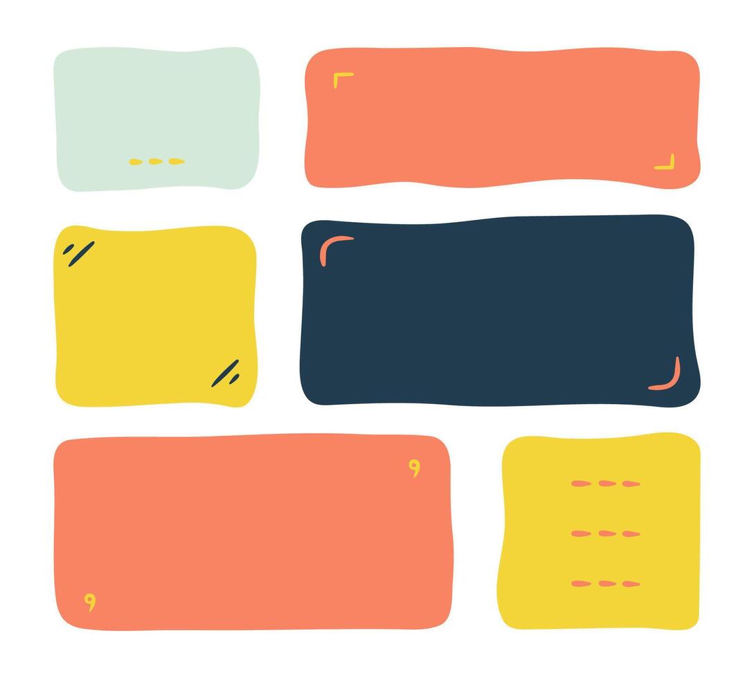 Doodle color shapes and frames for social media with punctuation marks for quote. Abstract isolated text box. Kids speech bubble blobs for dialog vector
