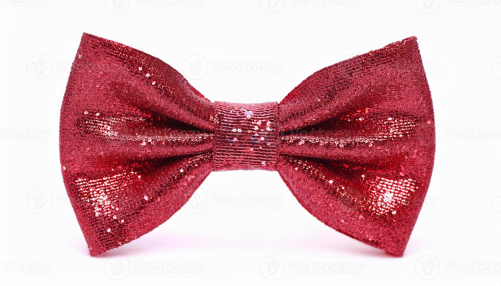 Glittery red bow tie isolated on white background. Man's festive accessory. Stylish and vibrant. photo