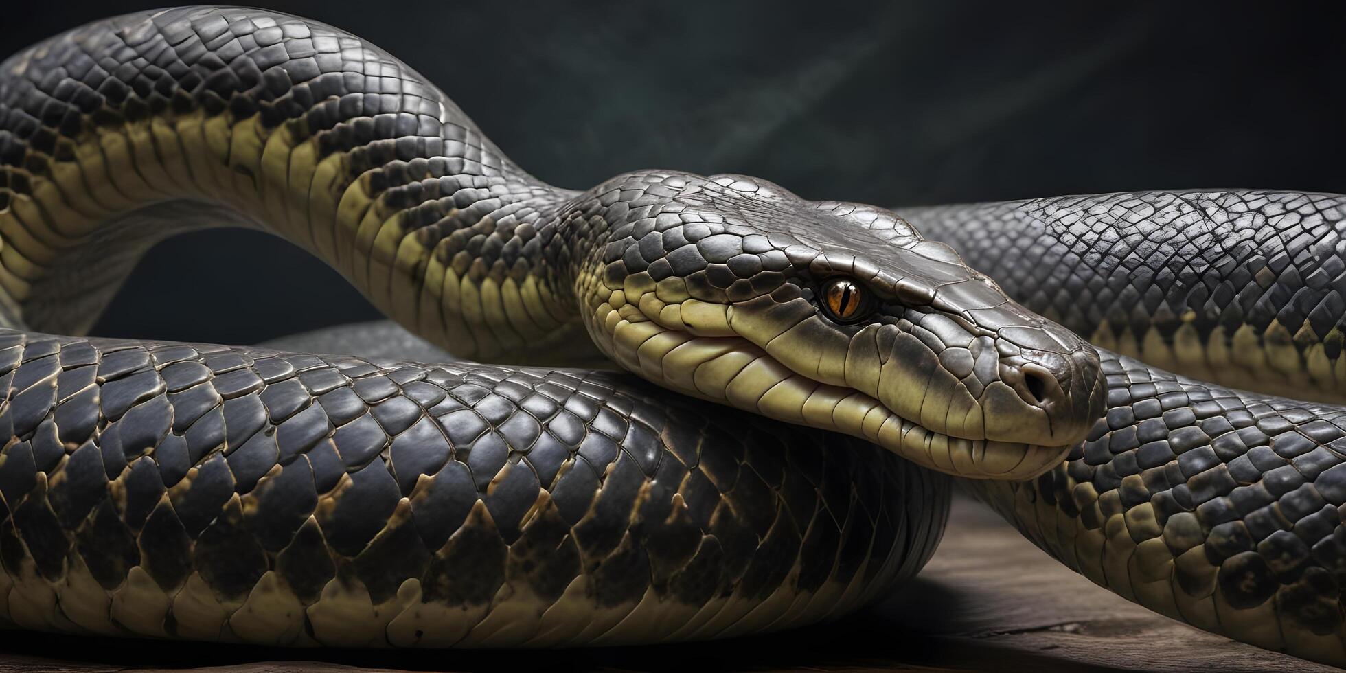 Coiled Snake Close Up on Wood Exotic Animal Reptile Nature photo