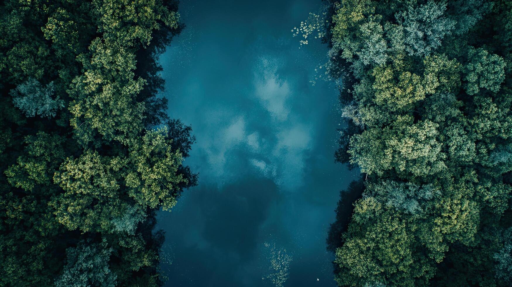 Aerial View of a Tranquil Forest Pond Surrounded by Lush Green Trees in Daylight photo