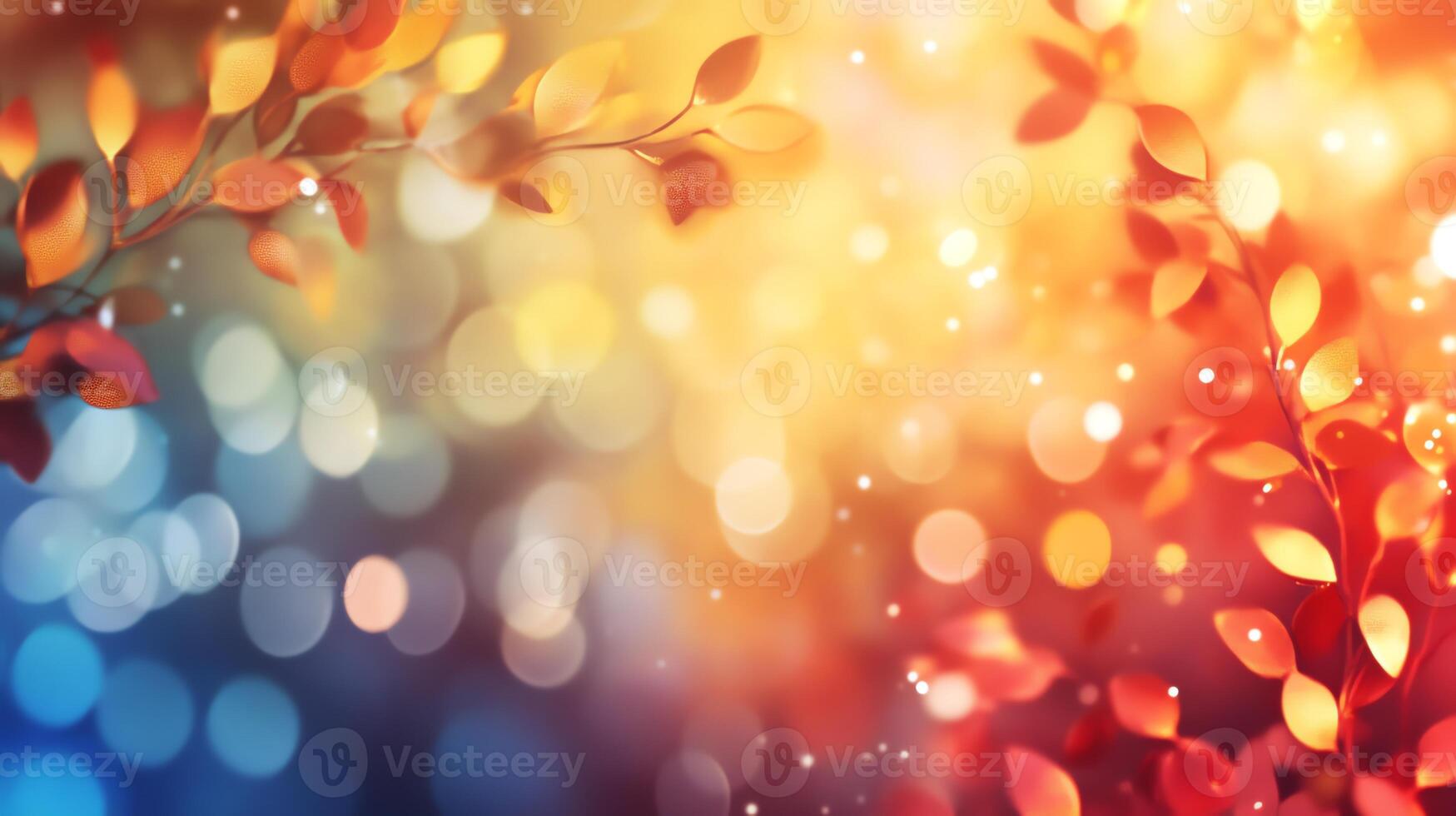 Abstract Autumn Leaves with Bokeh Effect Warm Colors and Sparkles Close Up photo