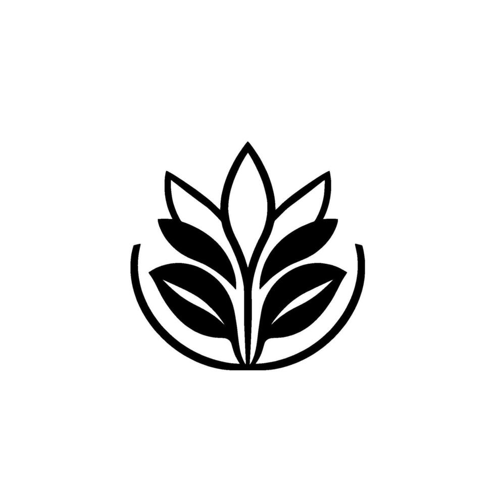 Minimalist Black and White Stylized plant with leaflike elements enclosed in a curved, organic form against a plain white background. vector