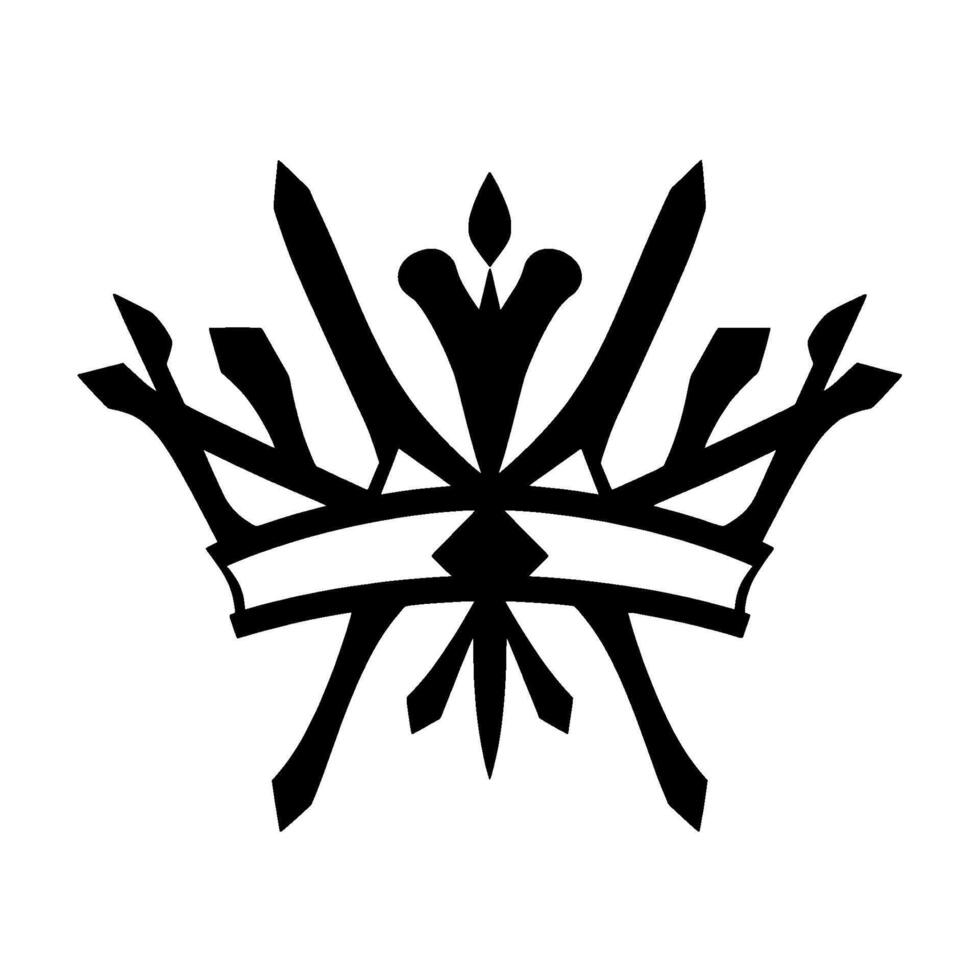 Elegant Black Silhouette Crown with Spiked Elements and Geometric Structure on White Background. vector