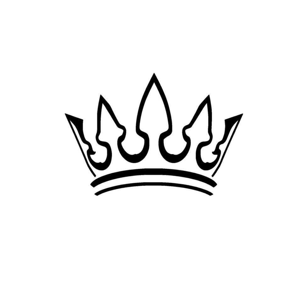 Simplistic black line art crown emblem, centered on a stark white background, exuding a regal and minimalist aesthetic. vector