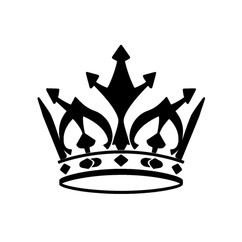 Bold Black White Crown Royal, Elegant, and Heraldic Imagery, Featuring Arrowed Peaks and Ornate Detailing on a Clean White Background. vector
