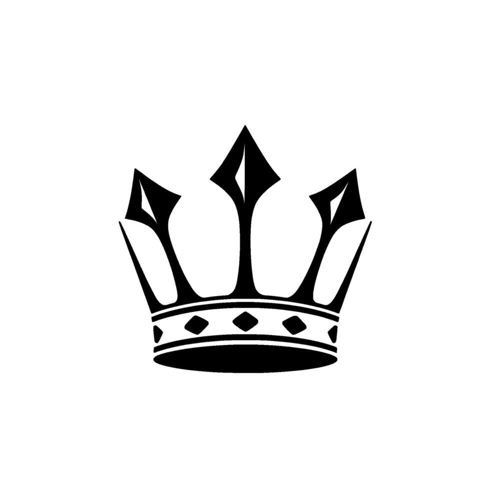 Elegant minimalist black and white crown illustration, featuring a stylized, symmetrical with sharp points and diamond accents, isolated on a plain white background. vector