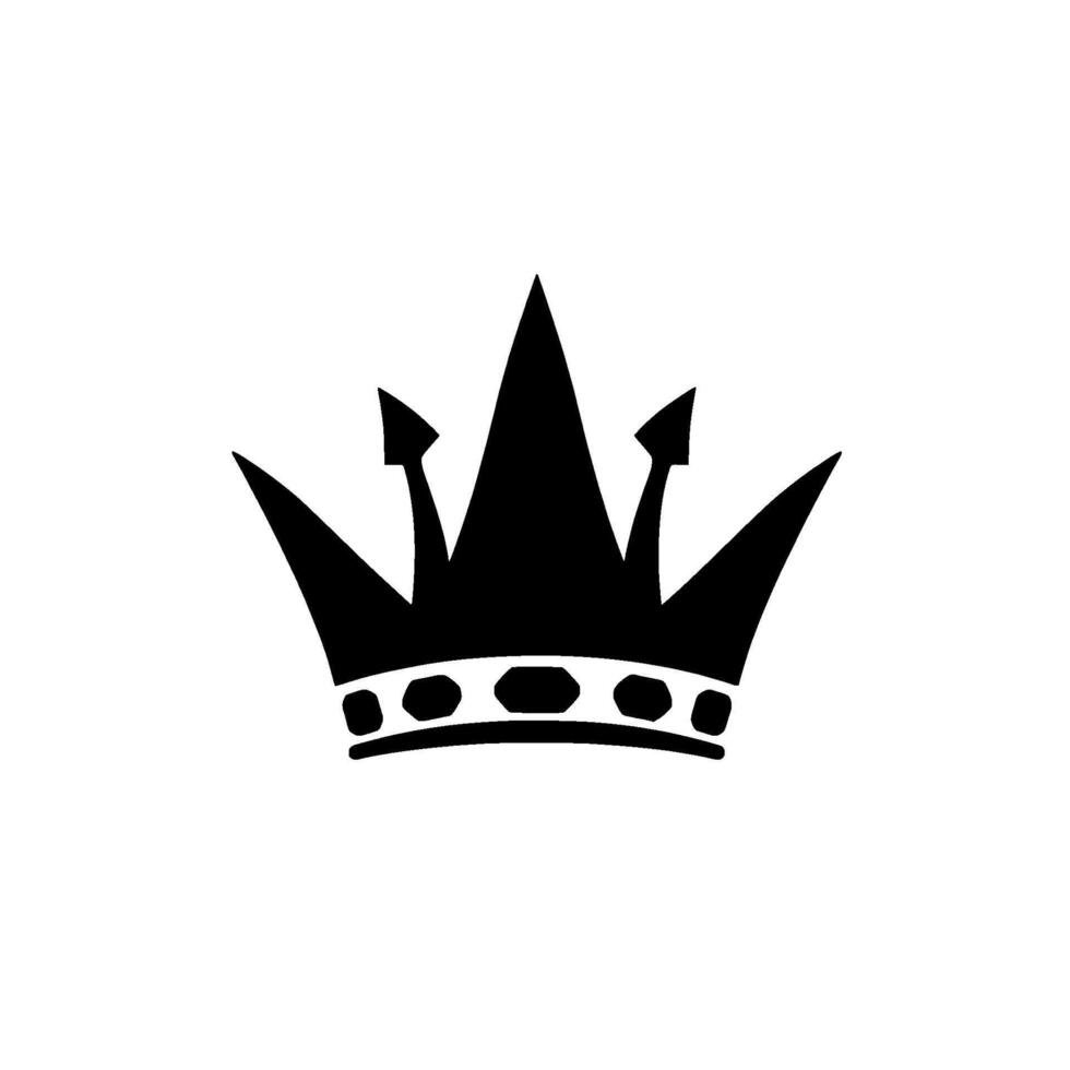 Bold Black Crown on White Background Minimalist with Spiked Details and Gemstones, Royalty Concept. vector