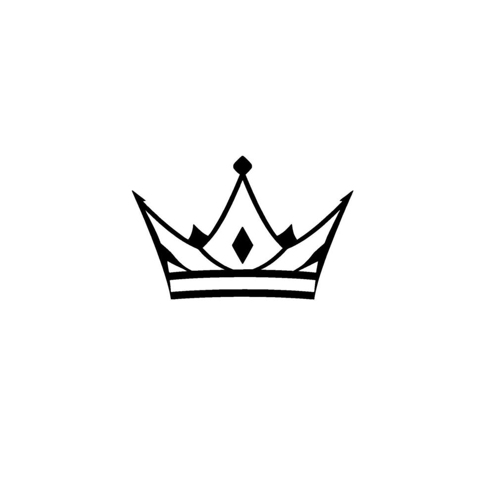 Minimalist Black and White Crown on White Background, Symmetric, Elegant, and Simple , Featuring Diamond Detail. vector