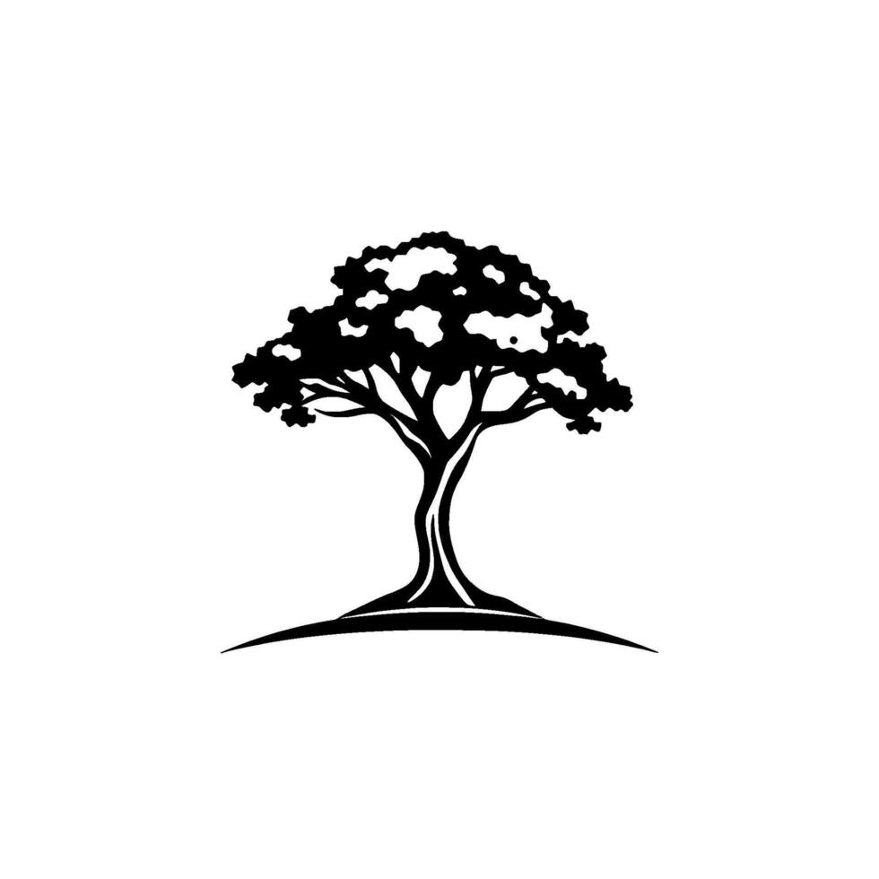 Elegant Black White Silhouette of a Tree on a Gentle Hill, Minimalist for . vector