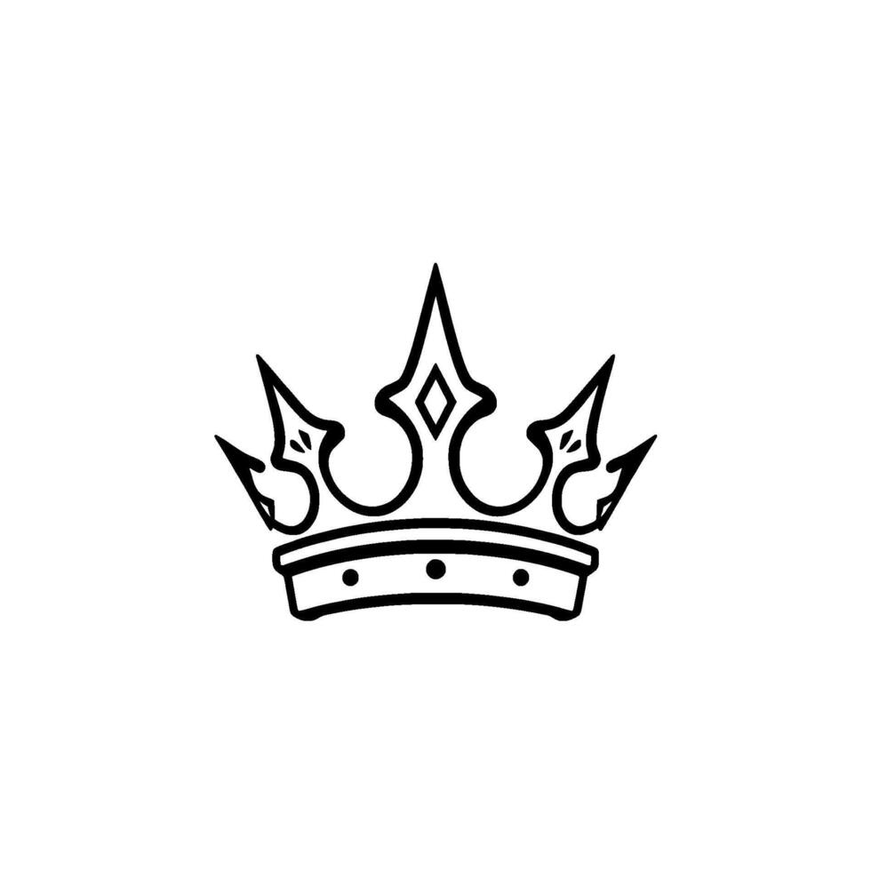 Simple, elegant black and white crown illustration on a plain white background, showcasing sharp lines and minimalist . vector