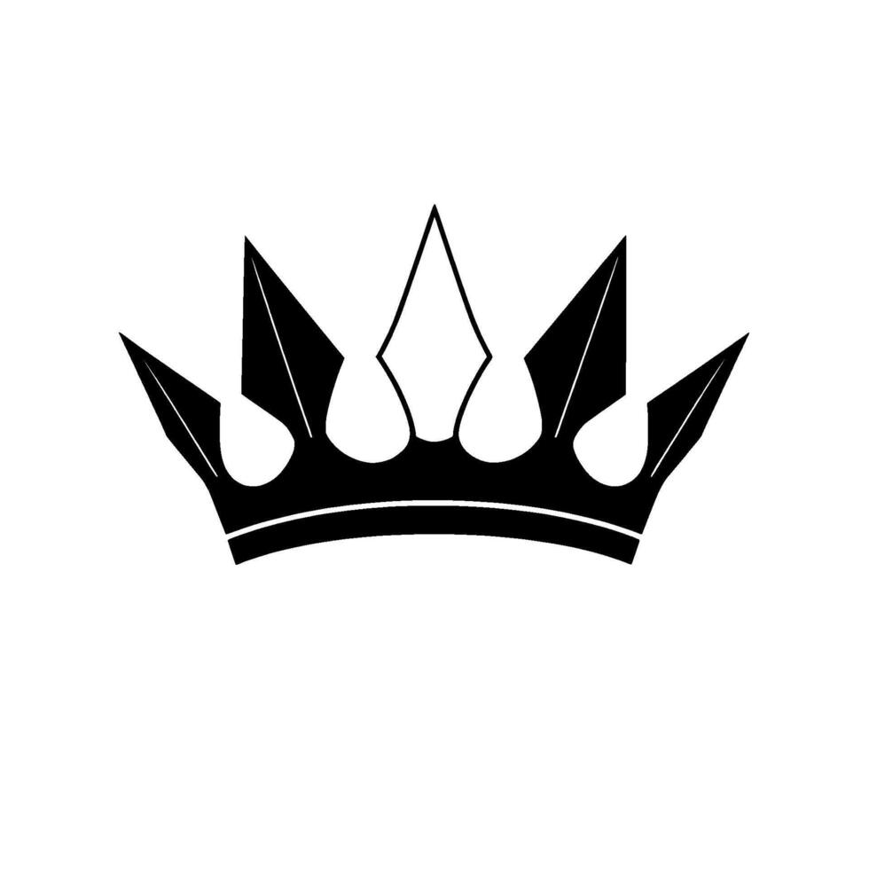 Black and white minimalist of a royal crown, featuring sharp points, elegant curves, and a simple yet powerful visual. vector